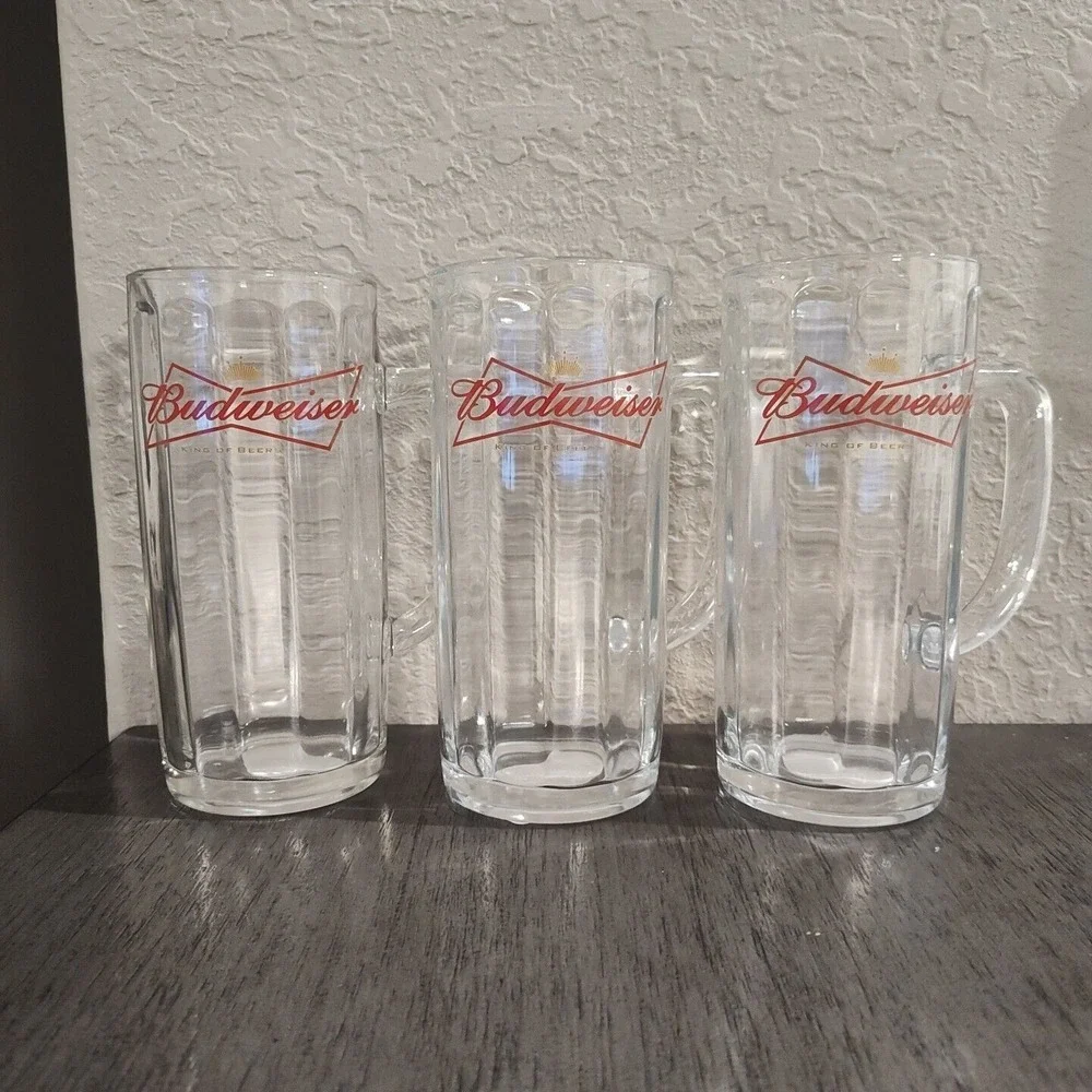 Vintage Budweiser Beer Glasses Set Of‎ 3 Red Bow Tie Logo 1970's